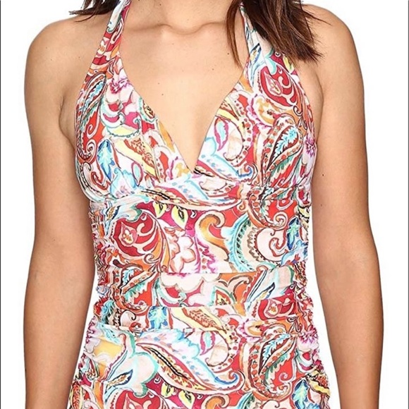 Ralph Lauren Halter Style Paisley Dance Tankini Top Shirred size 16 - Picture 3 of 11